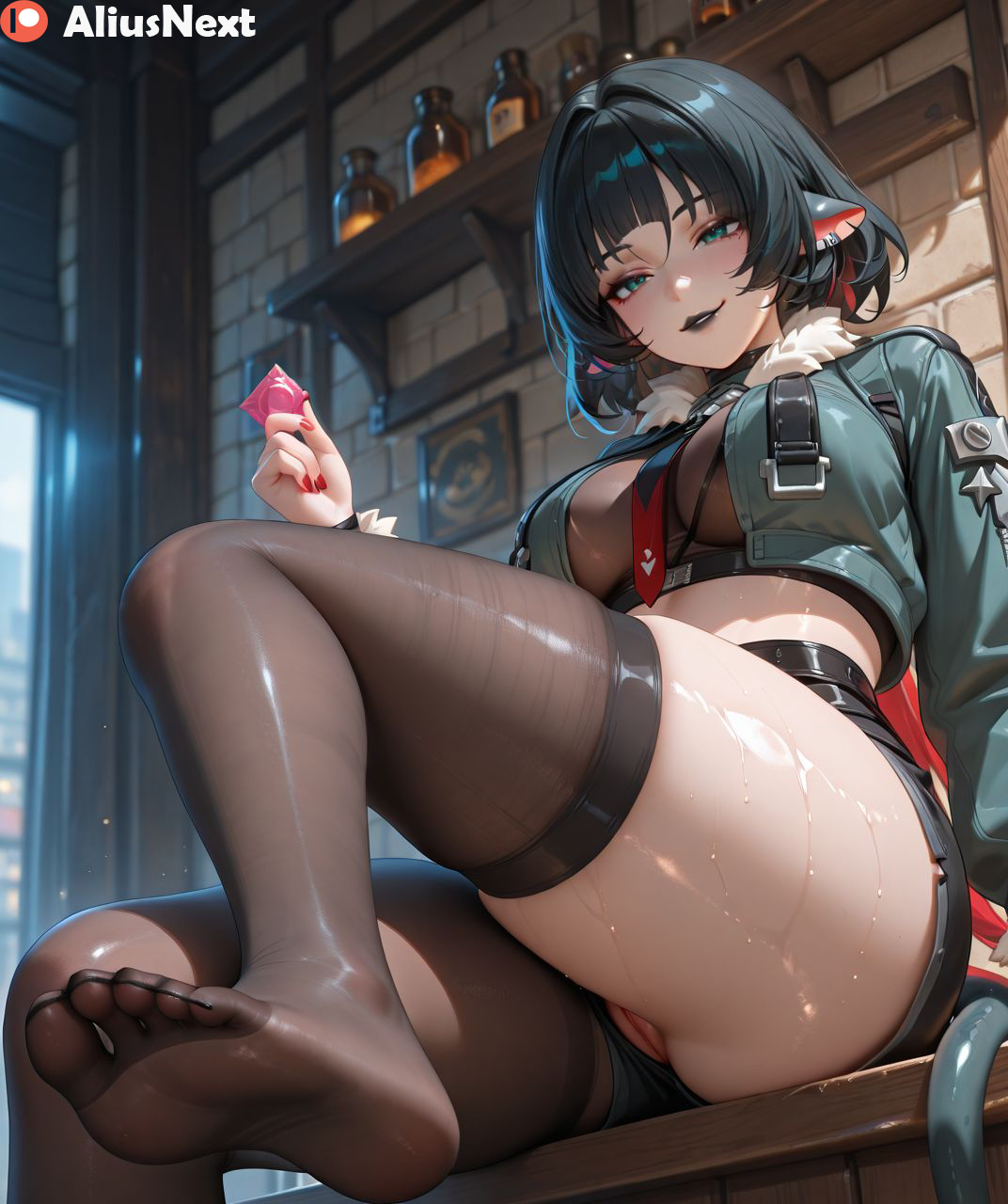 1girls, ai generated, aliusnext, ass, big ass, big breasts, black hair, breasts, condom, feet, feet focus, feet up, female, female only, foot fetish, foot focus, foot worship, footwear, goth, goth girl, hi res, high quality, high resolution, highres, holding object, hoyoverse, huge ass, huge breasts, jane doe (zenless zone zero), light skin, light-skinned female, lingerie, lipstick, massive ass, massive breasts, mature, mature female, mihoyo, mouse ears, mouse girl, mouse tail, pantyhose, patreon, pussy, short hair, soles, sweat, sweatdrop, sweating, sweaty, sweaty body, sweaty breasts, thick, thick ass, thick hips, thick legs, thick lips, thick thighs, toes, zenless zone zero