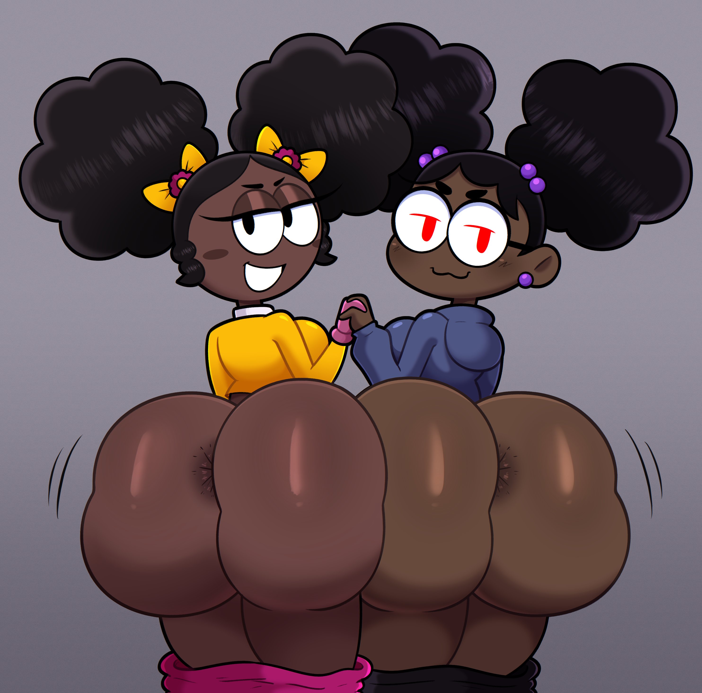 2girls, afro hair, afro puffs, alternate version available, anus, anus peek, asking for it, asking for sex, ass, ass bigger than breasts, ass bigger than head, ass clapping, ass focus, ass out, ass to ass, asshole, big ass, black hair, black history month, bubble butt, clapping ass, clapping cheeks, comedy central, crossover, curly hair, dark skin, dark-skinned female, double ass focus, doxxie (bbpanzu), fat ass, friday night funkin, glasses, holding hands, huge ass, huge butt, imminent sex, looking at viewer, looking back, narwhalpajamaz, naughty face, nichole daniels, pants, pants down, round ass, shirt, south park, thick ass, thick butt, thick thighs, thighs, twintails, waiting for sex