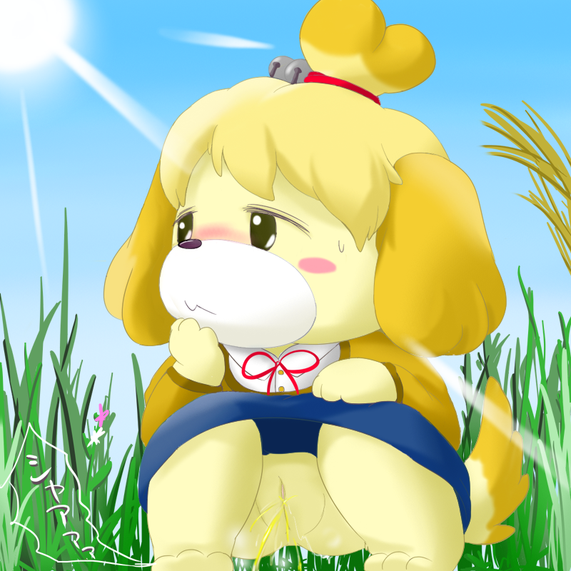 animal_crossing anthro blush canine dog female female_only fur isabelle_(animal_crossing) mammal nintendo peeing pussy solo suvaru urine year_request