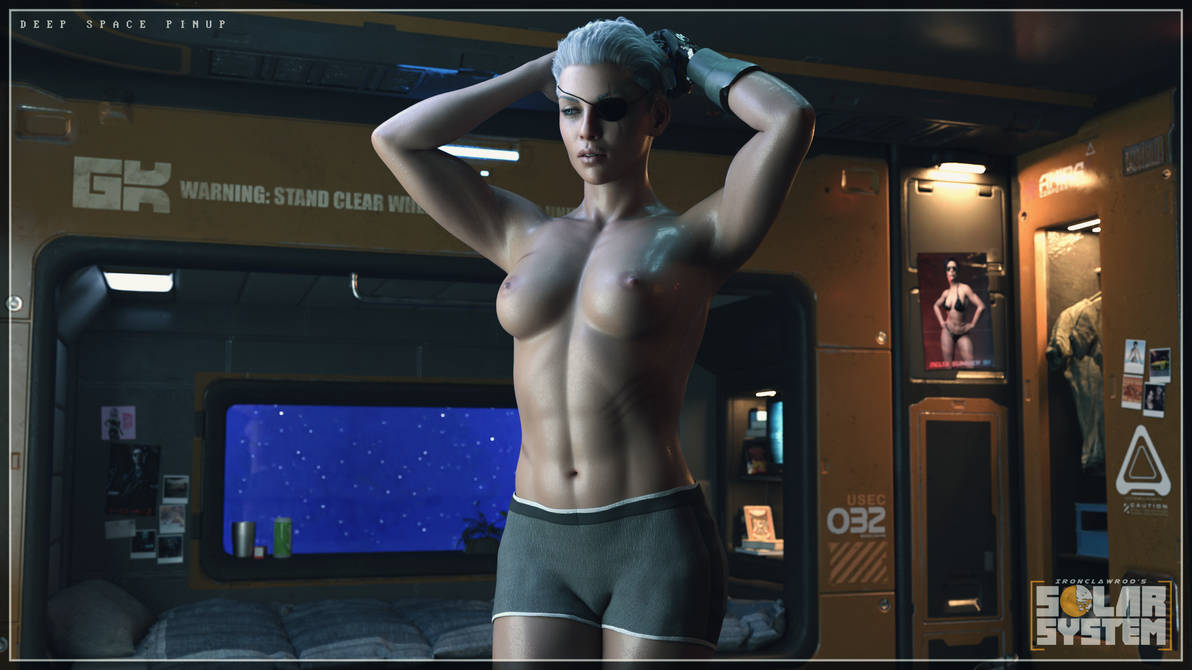 1girls 3d charlie_(ironclawroo) eyepatch ironclawroo original prosthetic prosthetic_limb topless topless_female white_hair