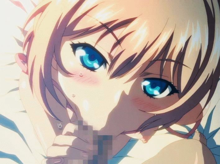 animated, blonde hair, blue eyes, blush, breasts, censored, fellatio, female, hair, kamimura chika, looking at viewer, male, nipples, oral, penis, short hair, sisters ~natsu no saigo no hi~, small breasts, sweat, tank top