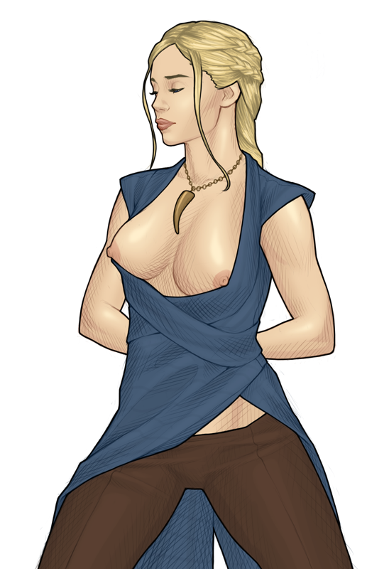 1girls blonde_hair breasts_out closed_eyes daenerys_targaryen game_of_thrones small_breasts solo vizreel