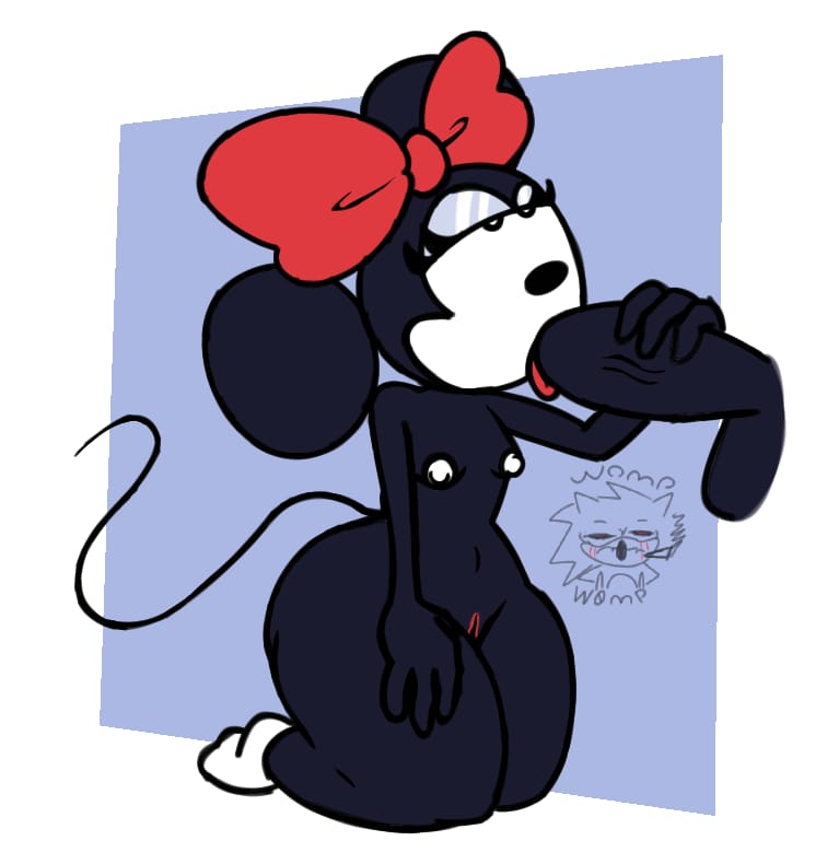 1boy 1girls anthro blowjob blue_background mickey_mouse minnie_mouse public_domain sucking_penis white_background