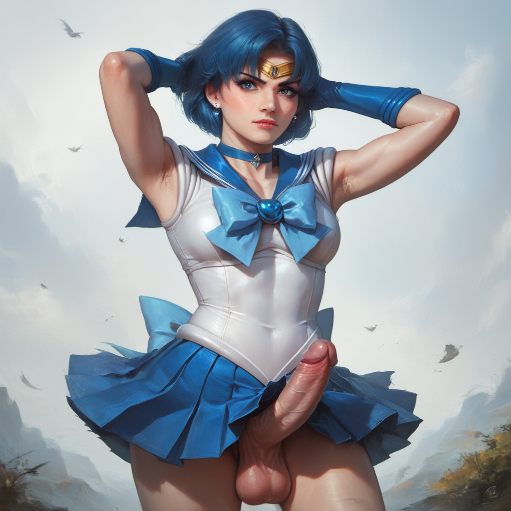 1futa ai_generated ami_mizuno armpits arms_behind_head arms_up babski326 bishoujo_senshi_sailor_moon blue_bow blue_choker blue_eyes blue_hair blue_sailor_collar blue_skirt bow breasts brooch choker closed_mouth clothing covered_navel cowboy_shot day earrings elbow_gloves erection futa_only futanari gloves heart_brooch jewelry leotard lips looking_at_viewer magical_girl medium_breasts miniskirt outdoors penis pleated_skirt realistic sailor_collar sailor_mercury sailor_senshi_uniform short_hair skirt small_breasts solo standing stud_earrings testicles veins veiny_penis