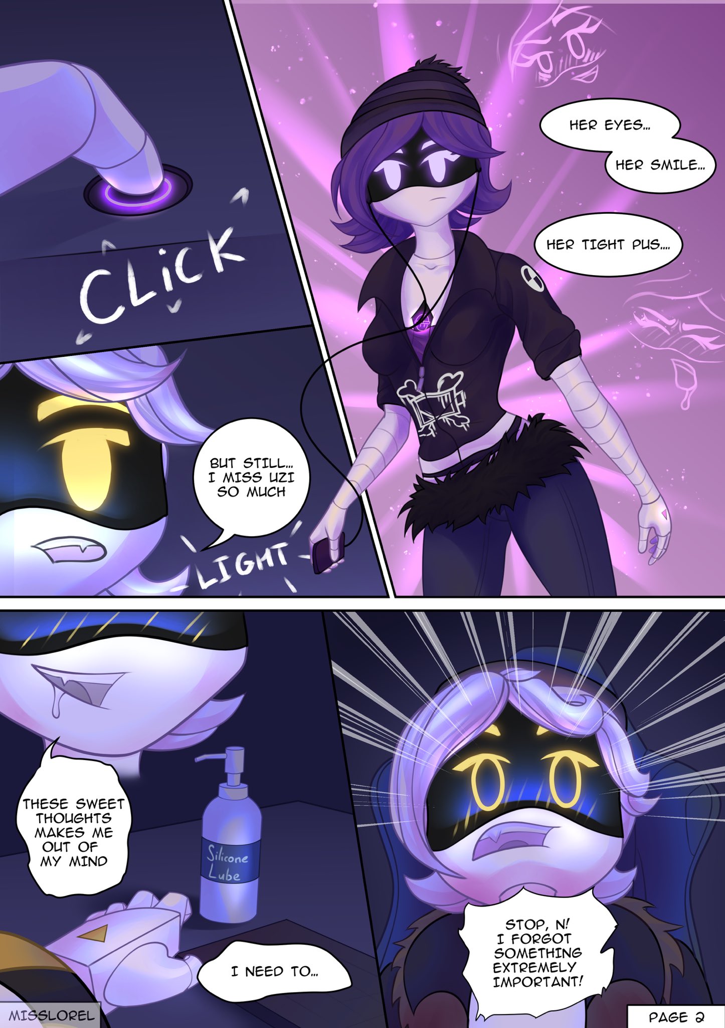 1boy, 1girls, 2d, comic, comic page, english text, female, glitch productions, humanoid, lorelarts, male, male/female, murder drones, n (murder drones), robot, robot boy, robot girl, robot humanoid, screen face, talking, text, uzi (murder drones)