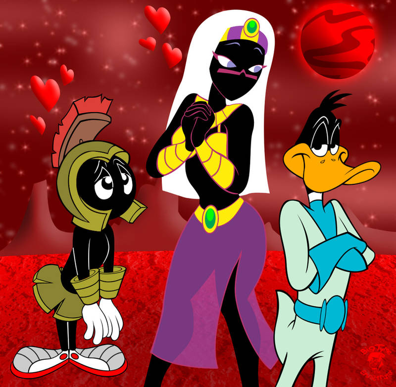 alien alien_girl alien_humanoid bigtyme daffy_duck duck duck_dodgers looney_tunes love_triangle martian martian_(duck_dodgers) marvin_the_martian queen_tyr'ahnee theedministrator765 warner_brothers