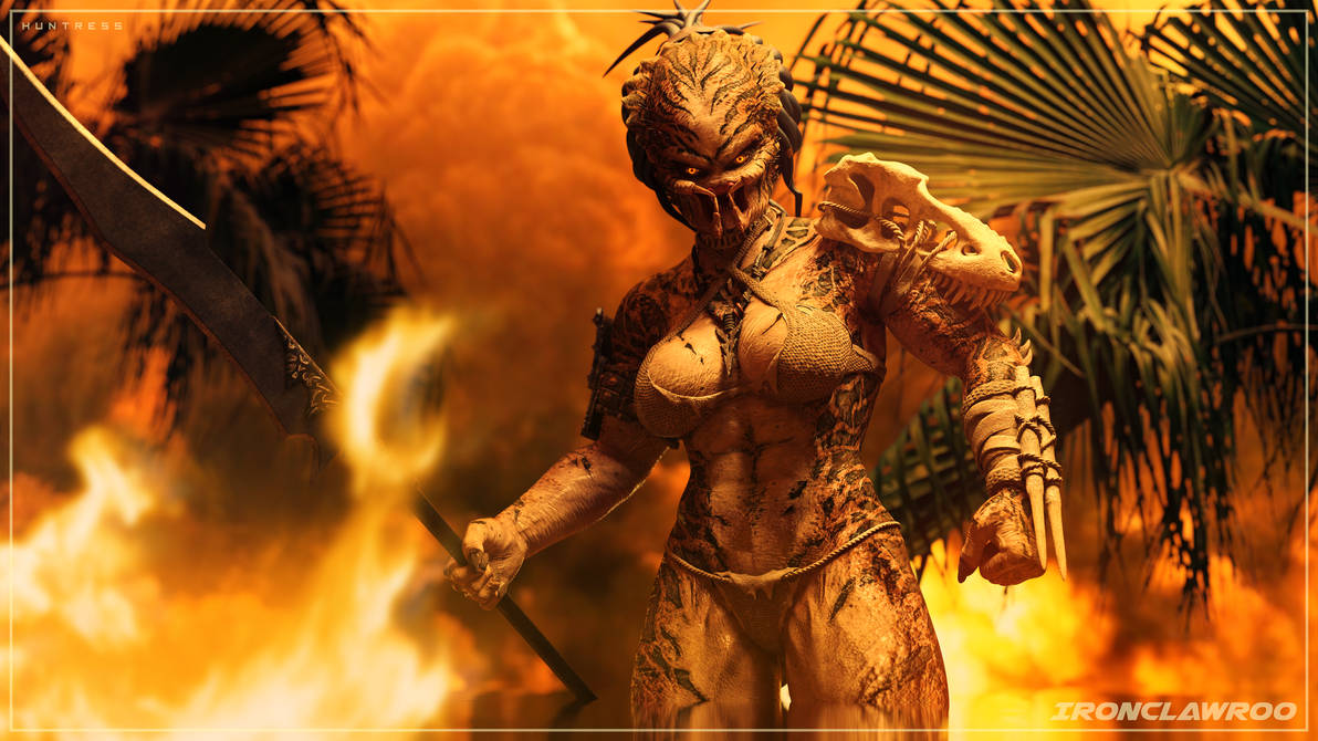 1girls 3d alien alien_girl bikini brown_bikini female_yautja ironclawroo predator_(franchise) skull weapon yautja