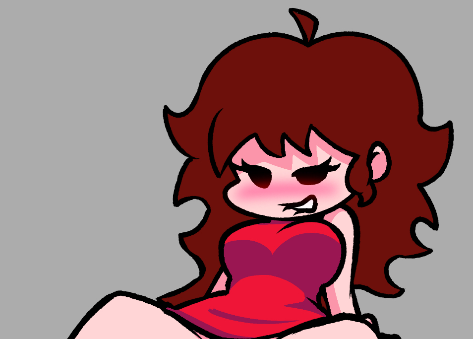 auburn hair, breasts, female, friday night funkin, girlfriend (friday night funkin), kanzo (artist), red dress