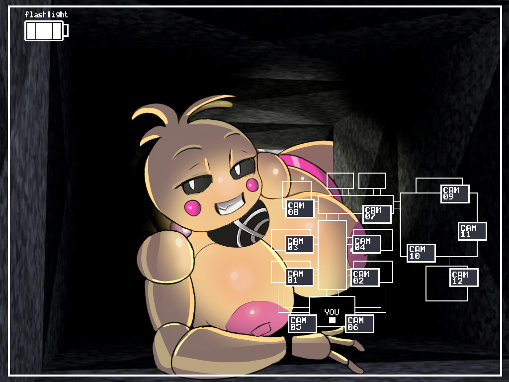 animatronic animatronic_female big_breasts breasts breasts_bigger_than_head breasts_out camera_view chicken five_nights_at_freddy's five_nights_at_freddy's_2 jarldrawz robot solo toy_chica_(fnaf) vent