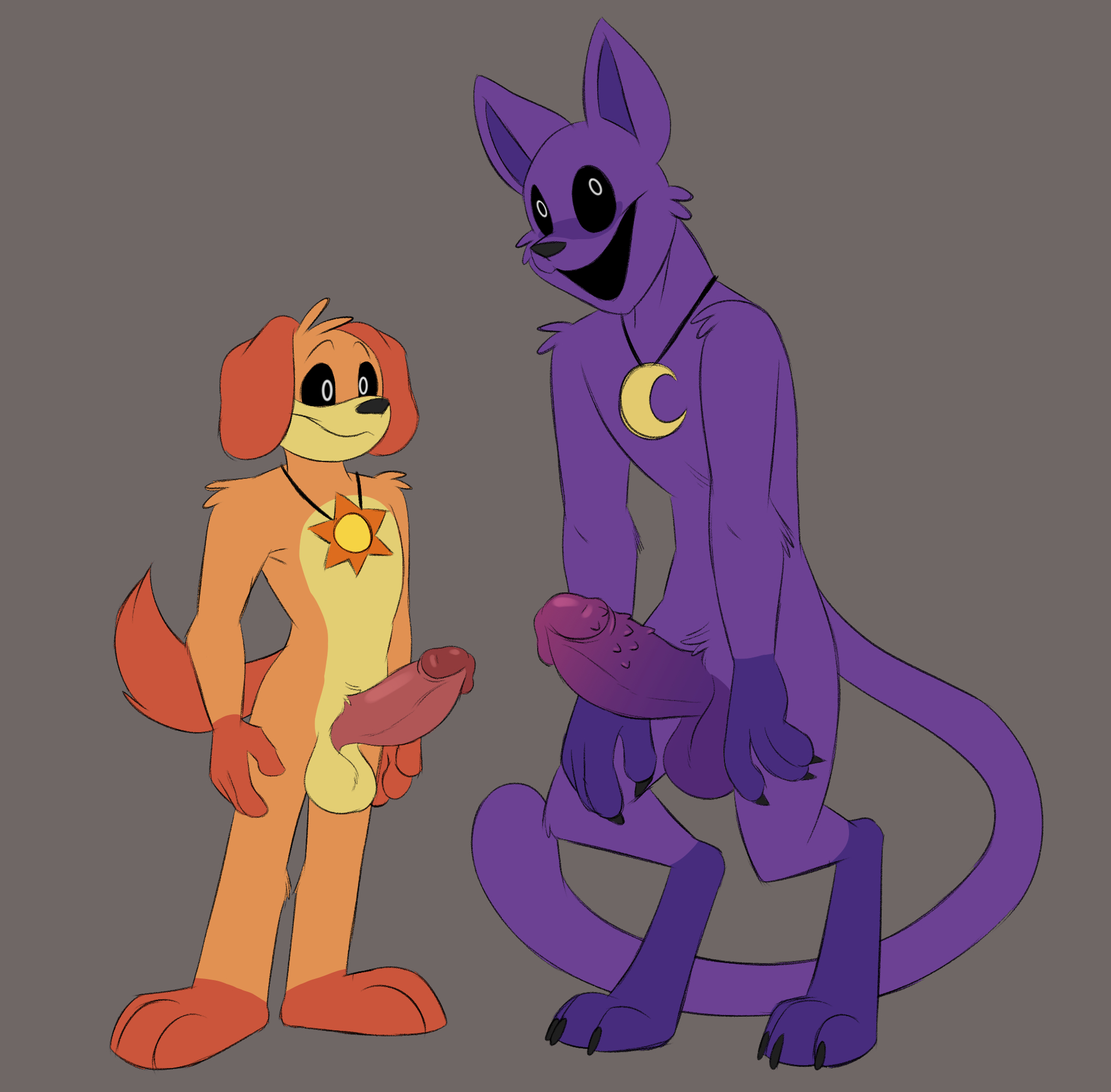 anthro, ass, balls, ballsack, barbed penis, big ass, canine, cat ears, cat tail, catnap (poppy playtime), chest, cock, crescent moon, critters (poppy playtime), dick, dogday (poppy playtime), duo, feline, fur, furry only, genitals, humanoid, humanoid penis, male, male only, mandyfoxy, mob entertainment, mob games, no humans, pendant, penis, poppy playtime, poppy playtime (chapter 3), size difference, smiling critters, sun, taller male, thick penis