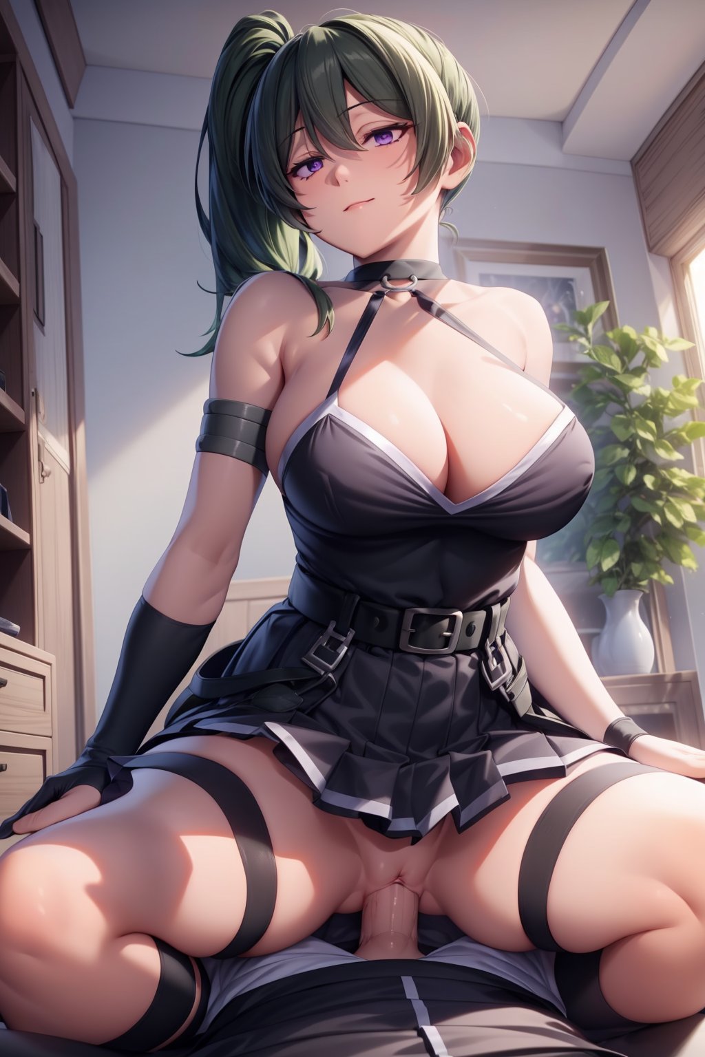 1girls, ai generated, breasts, choker, female, green hair, male, penis, purple eyes, pussy, sousou no frieren, spread legs, ubel (sousou no frieren), uncensored, vaginal penetration