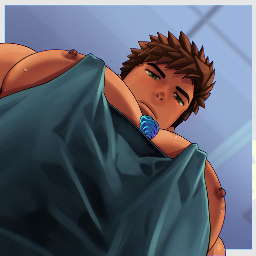 1boy, alex mullner, big chest, gay, looking at viewer, looking down, male, male only, solo, solo male, stardew valley, tagme