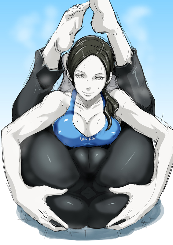 1girls ass ass_grab barefoot black_hair breasts butcha-u cameltoe cleavage erect_nipples eroquis female female_only flexible legs_behind_head nintendo nipples pussy solo spread_ass sweat wii wii_fit wii_fit_trainer wii_fit_trainer_(female) yoga