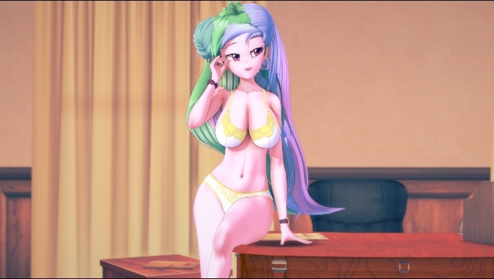 1girls 2023 3d 3d_(artwork) 3d_model alternate_version_available belly bra chair cleavage curtains curvy curvy_body curvy_female curvy_figure desk equestria_girls female hasbro hornydogo hourglass_figure indoors koikatsu large_breasts lingerie long_hair multicolored_hair my_little_pony navel office panties pink_body pink_skin pinup pose principal principal_celestia sitting sitting_on_desk slim_waist solo twitter_link two_tone_bra two_tone_panties white_bra white_panties