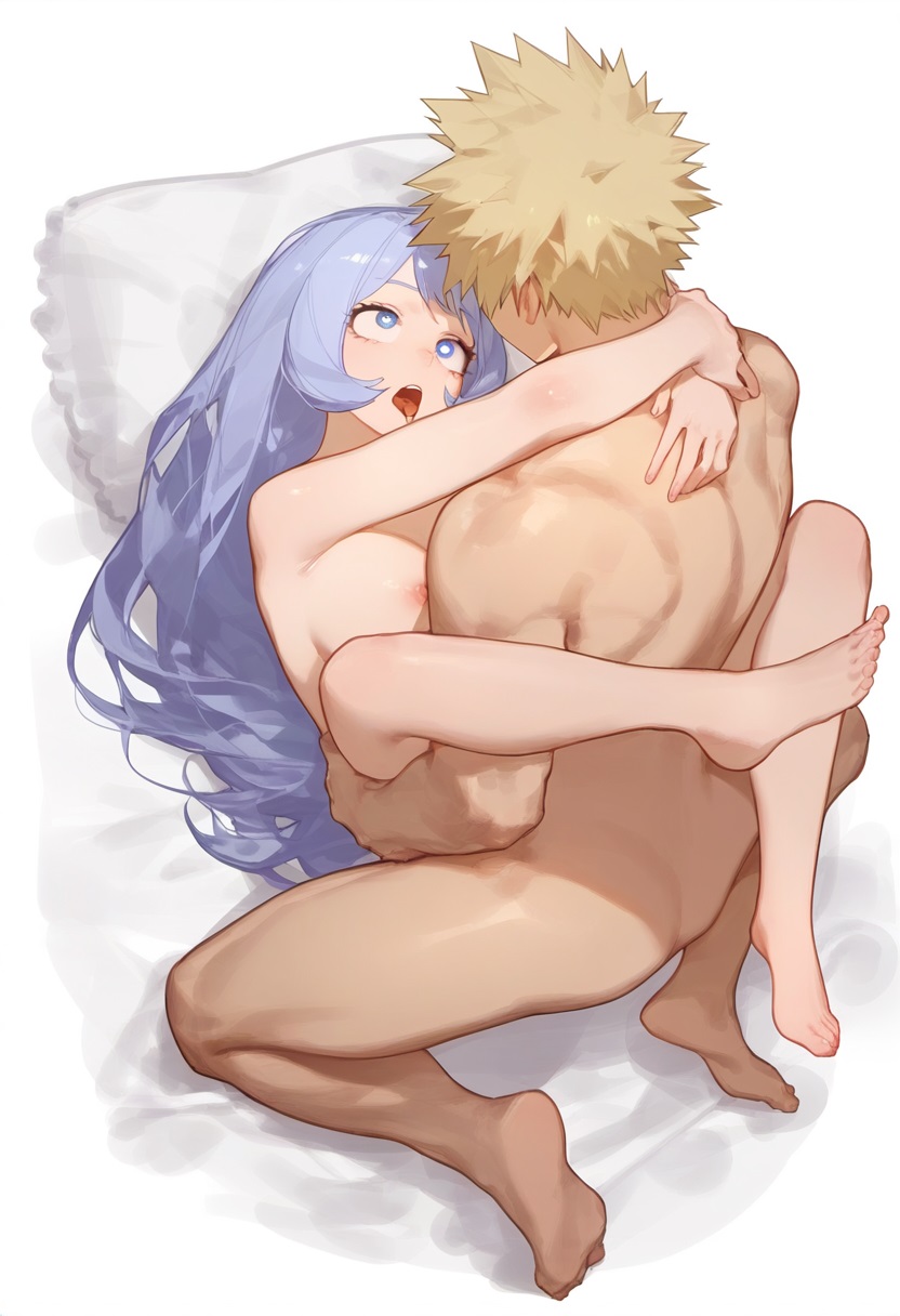 1boy 1girls ai_generated barefoot blonde_hair blonde_male blue_eyes blue_hair blue_hair_female blush boy_on_top breasts completely_nude en_ryu feet female hands_around_neck katsuki_bakugou leg_lock legs_around_partner long_hair looking_pleasured male medium_breasts missionary_position muscular muscular_male my_hero_academia nakadashi naked naked_female naked_male nejire_hado nipples nude on_back on_bed open_mouth pale-skinned_female pale_skin penetration penis_in_pussy perky_breasts sex spread_legs straight teenage_boy teenage_girl teenager teenager_on_teenager thighs tongue tongue_out vaginal_penetration vaginal_sex very_long_hair young young_on_young