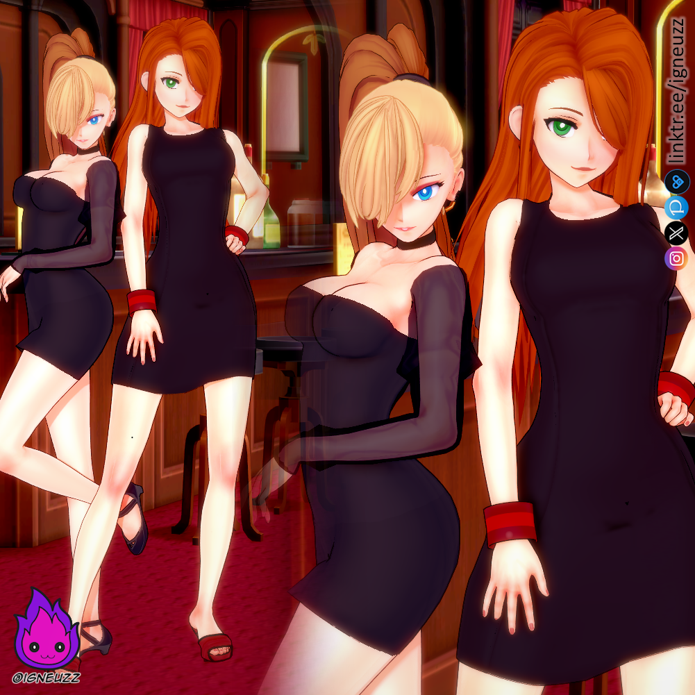 2girls black_dress crossover disney disney_channel female female_only gijinka girly humanized igneuzz igneuzz_set kim_possible kimberly_ann_possible lola_bunny looney_tunes multiple_girls one_eye_covered one_eye_obstructed sensual tagme warner_brothers