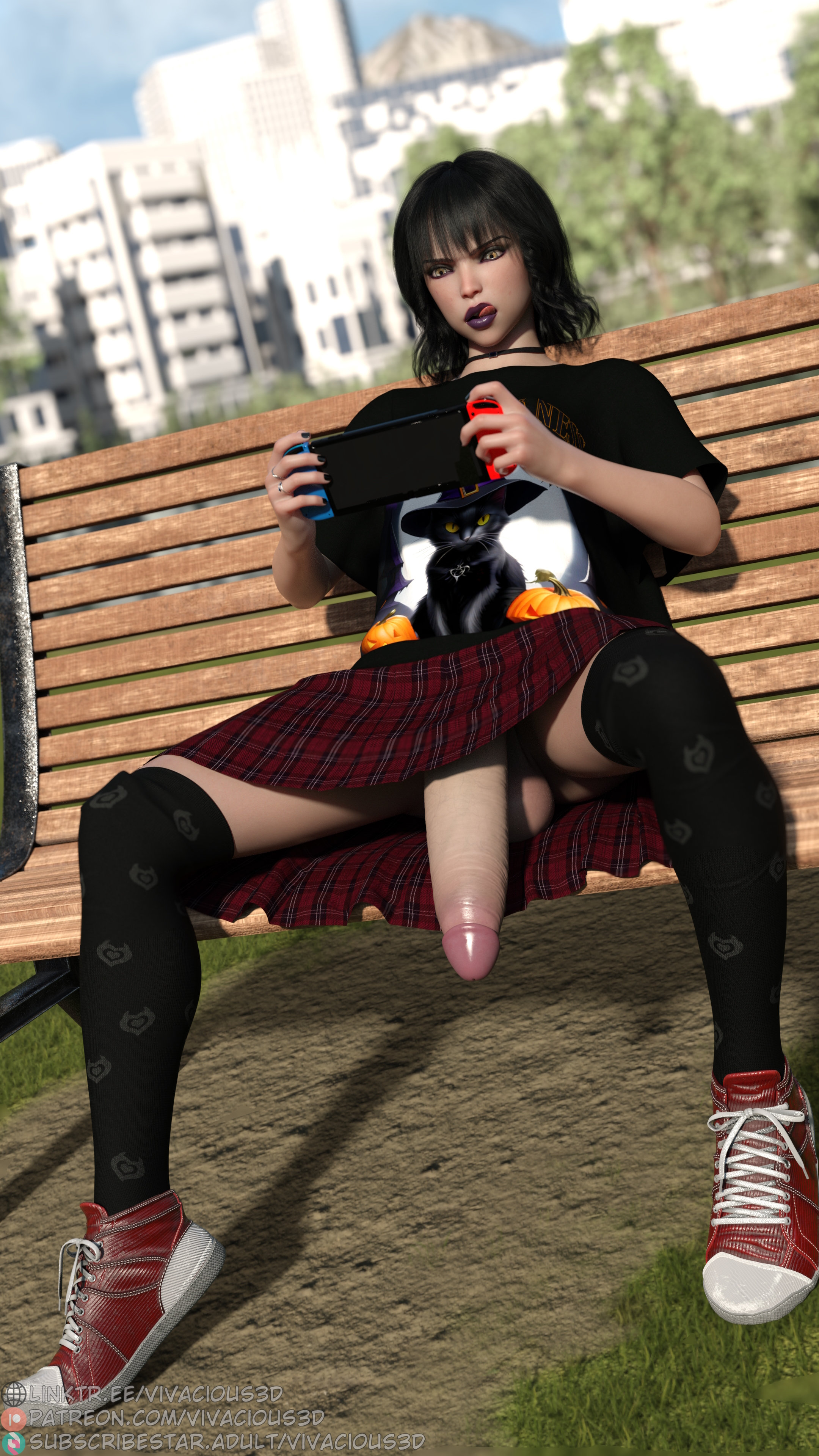 1futa, 3d, 3d (artwork), 3dx, blair (vivacious3d), dickgirl, exhibitionism, female, flaccid, futa only, futadom, futanari, goth, goth girl, huge cock, intersex, large penis, nintendo switch, penis, penis out, penis under clothes, penis under skirt, skirt, solo futa, upskirt, violet lipstick, vivacious3d