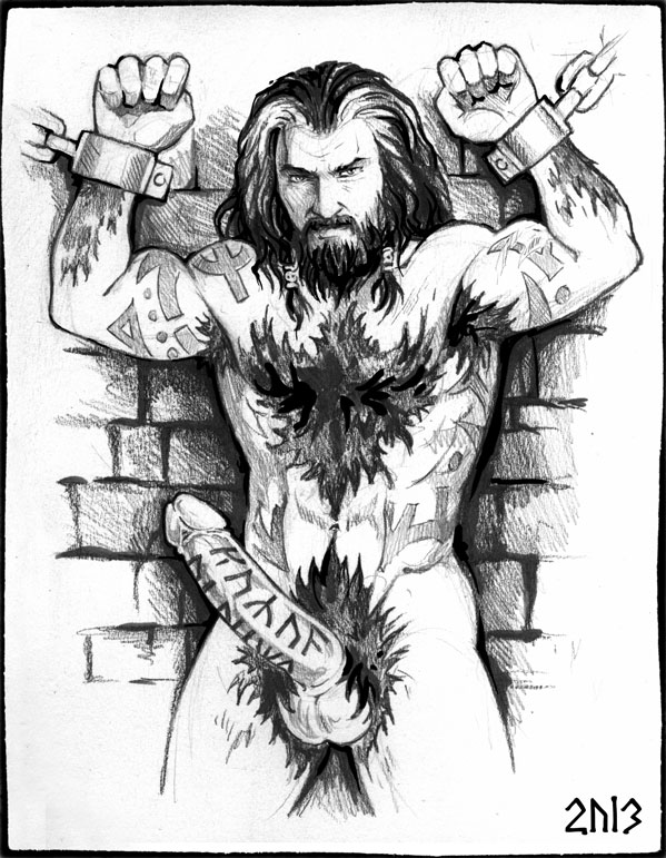 against_wall armpit armpit_hair bondage bound candra chest_hair dwarf erection hairy looking_at_viewer male male_only monochrome muscle nude penis pubic_hair solo tagme tattoo tattoos testicles the_hobbit thorin_oakenshield wrists_bound