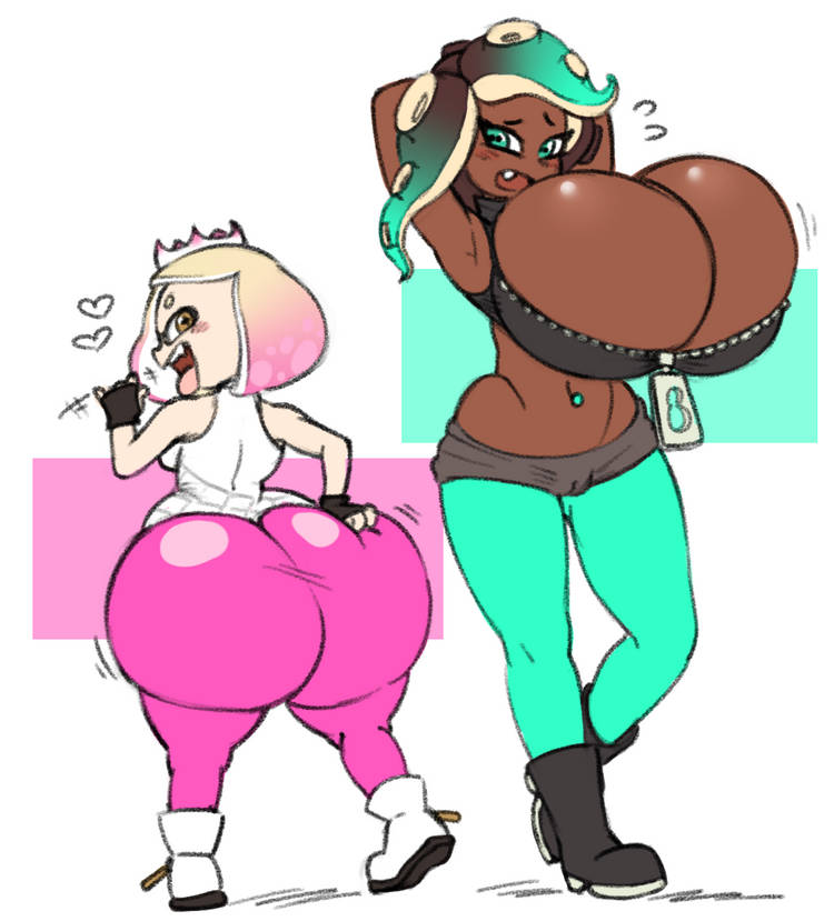 2girls, angstrom, ass, ass bigger than head, ass vs breasts, b and p (body types), big ass, big breasts, big butt, boob window, bottom heavy, breasts, breasts bigger than head, bubble ass, bubble butt, busty, clothed, fat ass, female, female only, huge ass, huge breasts, marina (splatoon), multiple females, multiple girls, nintendo, no bra, off the hook (splatoon), pearl (splatoon), pussy, splatoon, splatoon (series), splatoon 2, top heavy