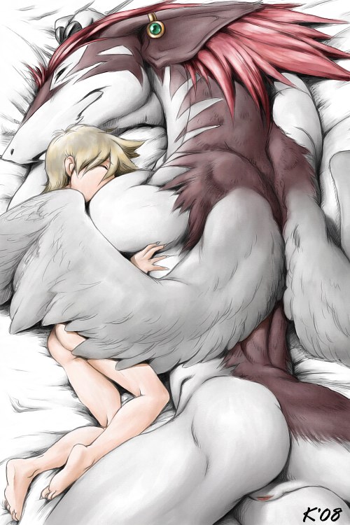 2008 ambiguous_gender bed claws closed_eyes dragon ear_piercing fan_character hair human karabiner legendz lying muscles nude piercing scalie size_difference sleeping wings