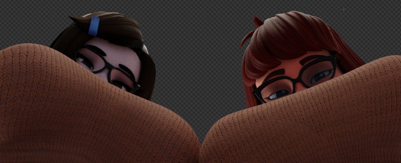 breasts, crossover, eyewear, female, glasses, large breasts, looking down, low-angle view, mei (overwatch), overwatch, overwatch 2, scooby-doo, smitty34, sweater, tagme, velma dinkley, velma dinkley (cosplay)