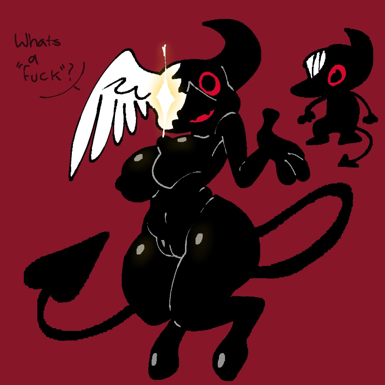 angel angel_wing angel_wings black black_body demon demon_girl demon_horn demon_horns demon_tail imp pussy shiny shiny_skin snappy_snaz text thick thick_ass thick_thighs