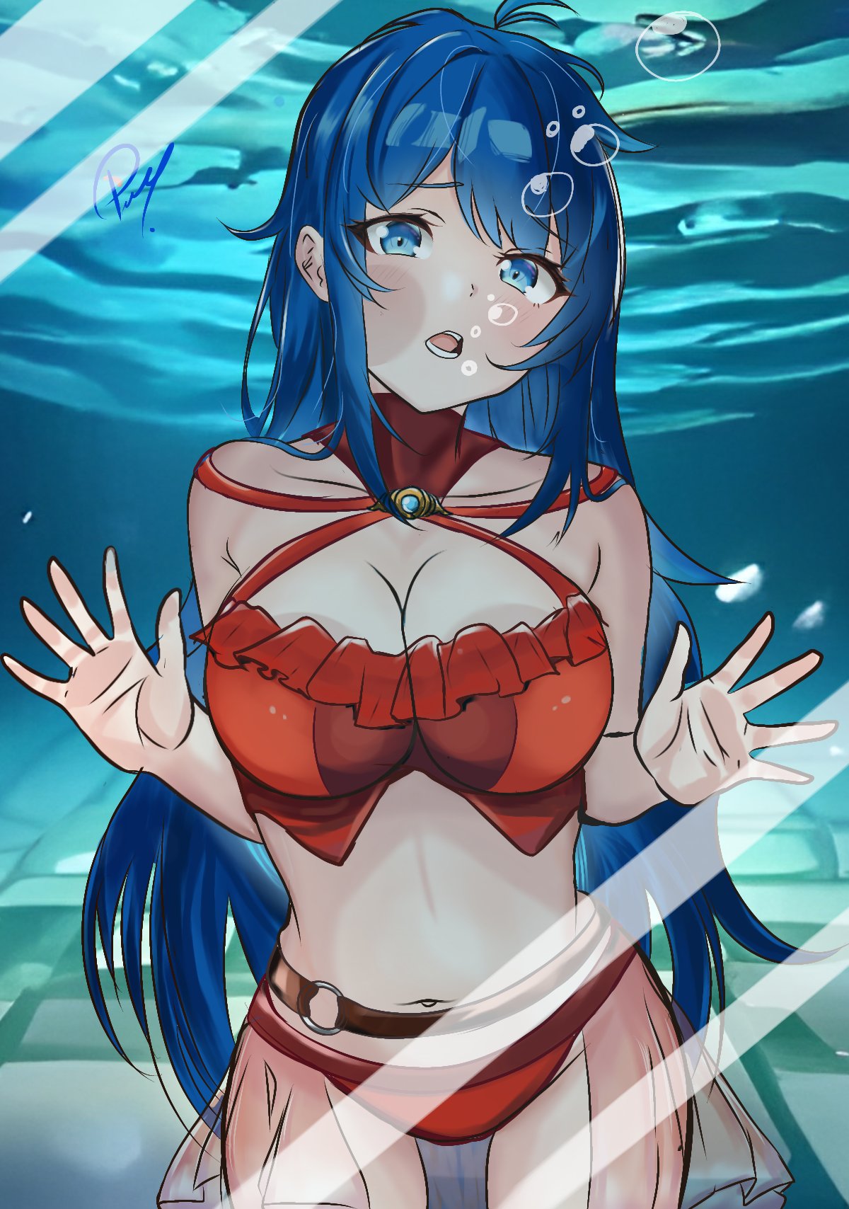 1girls against_glass alternate_costume bikini blue_eyes blue_hair breasts cleavage female female_only fire_emblem fire_emblem:_the_binding_blade fire_emblem_heroes large_breasts lilina_(fire_emblem) lilina_(summer)_(fire_emblem) looking_at_viewer nintendo official_alternate_costume pablo150898 red_bikini red_swimsuit swimsuit underwater