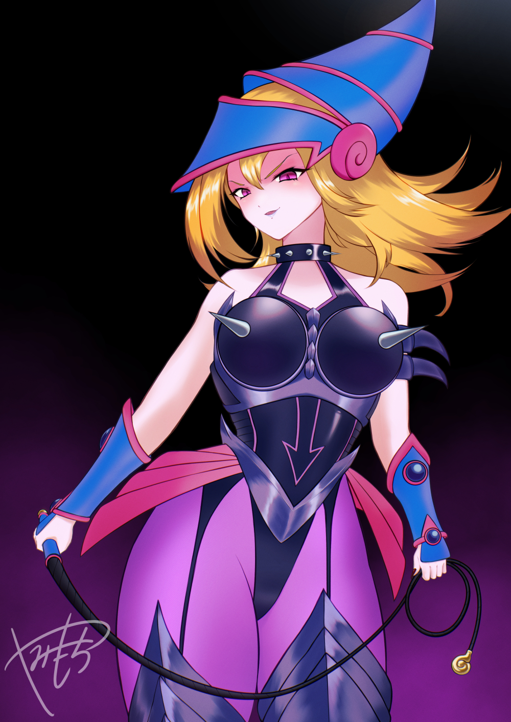 bondage bondage_gear corruption dark_magician_girl dark_persona dominatrix enemy_conversion female female_only femdom large_ass large_breasts leotard pantyhose thick_thighs whip wide_hips yamimochi yu-gi-oh!