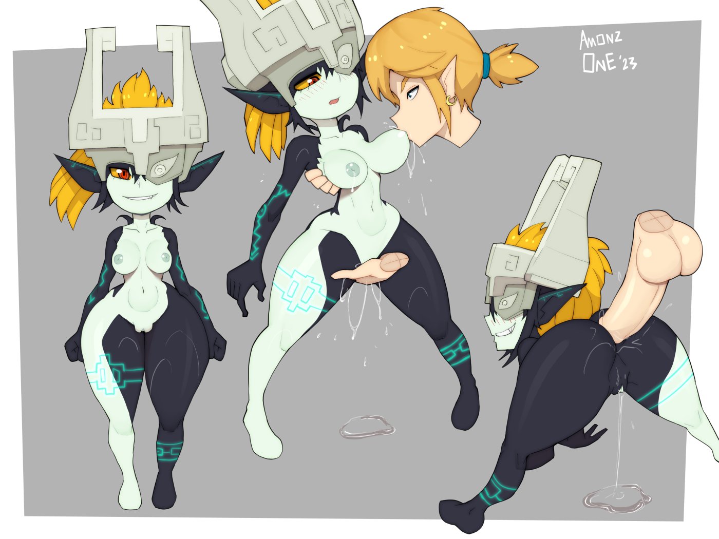 1boy, 1girls, amonzone, anal, anal sex, breasts, breath of the wild, female, imp midna, link, link (breath of the wild), male, masturbation, midna, nintendo, pussy, pussy juice, pussy juice drip, small breasts, smaller female, the legend of zelda, thick thighs, touching pussy, twilight princess
