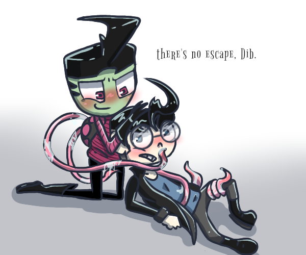 alien black_hair bodily_fluids bondage clothed dib_membrane gay gay_domination saliva tentacle zim zim_(invader_zim)