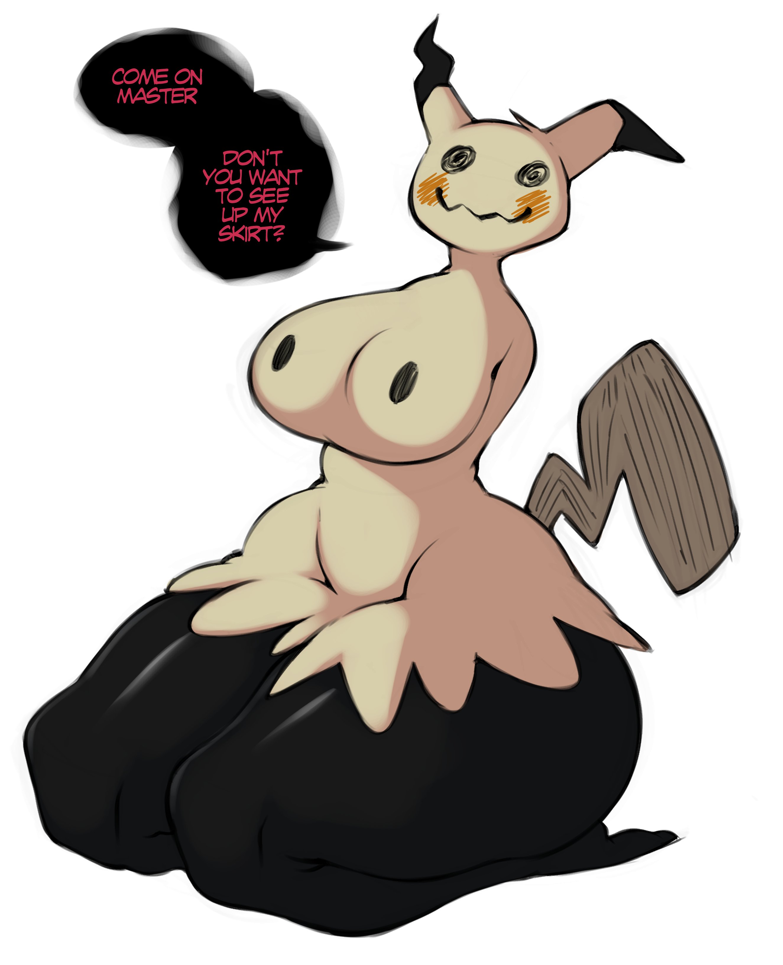 1girls, anthro, ass, ass bigger than head, big breasts, breasts, dialogue, english text, female, female only, female pokemon, generation 7 pokemon, ghost, huge ass, kneeling, mimikyu, nintendo, no humans, pokémon (species), pokemon, pokemon (species), saltyxodium, solo, speech bubble, thick thighs, very high resolution