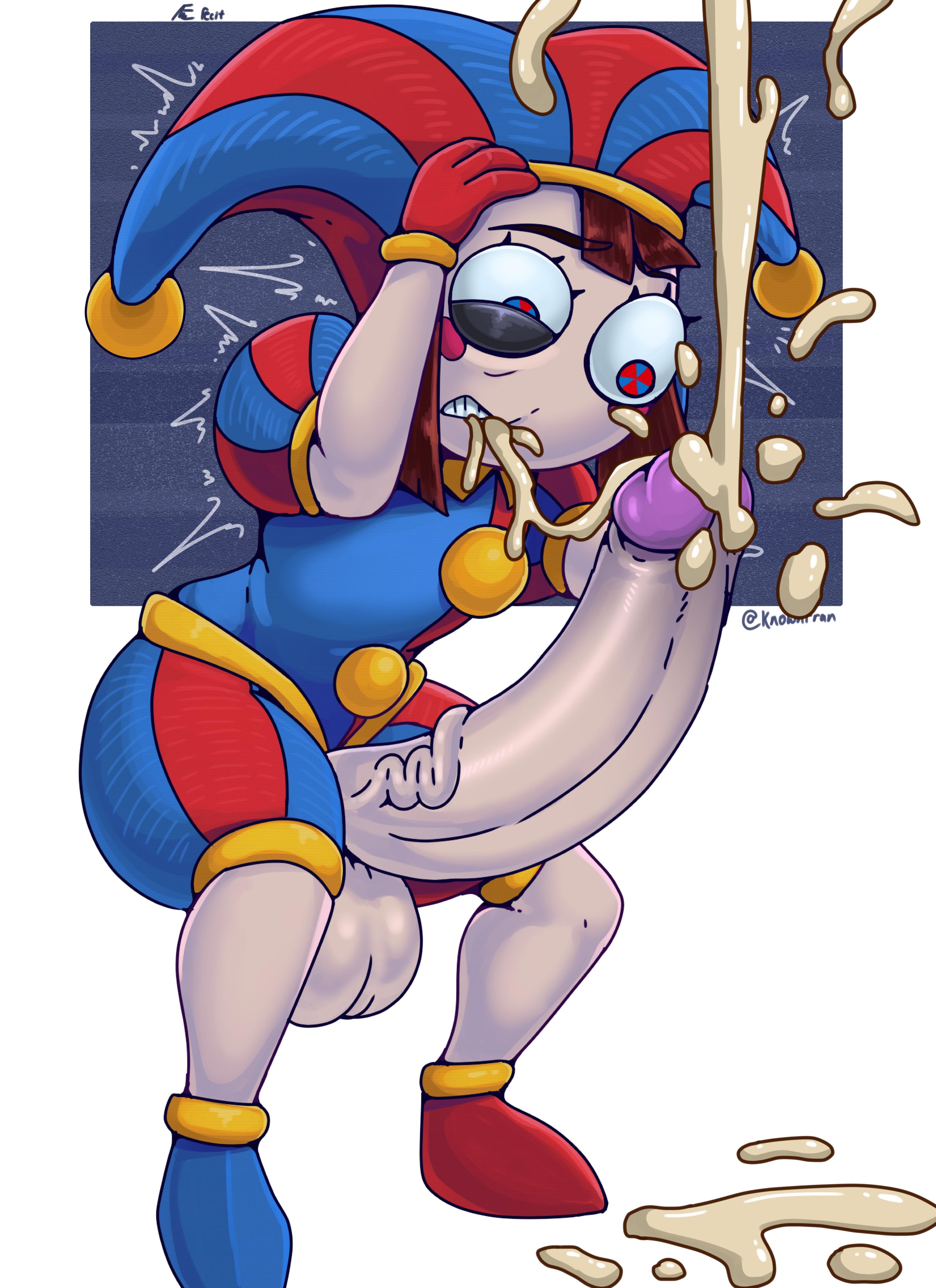 1futa, balls, big penis, brown hair, clothed, clothing, clown, clown girl, cum, dickgirl, ejaculating cum, ejaculation, erect penis, erection, female, futa only, futa sans pussy, futanari, hands-free, handsfree ejaculation, huge balls, huge cock, human, humanoid, humanoid penis, intersex, knownfran, large balls, large penis, large testicles, long hair, long penis, mostly clothed, orgasm, penis, pomni, pomni (the amazing digital circus), scrotum, small but hung, smooth balls, smooth penis, solo, solo futa, squatting, testicles, the amazing digital circus, thick thighs, uncensored, veiny penis, wide hips