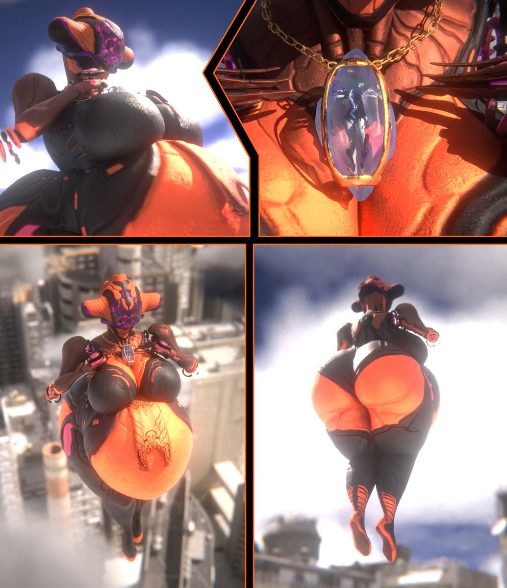 big_ass big_belly big_breasts breasts bubble_butt citrine_(warframe) digital_extremes female giantess huge_ass huge_breasts macro mag_(warframe) qzk_forte thick_thighs warframe wide_hips