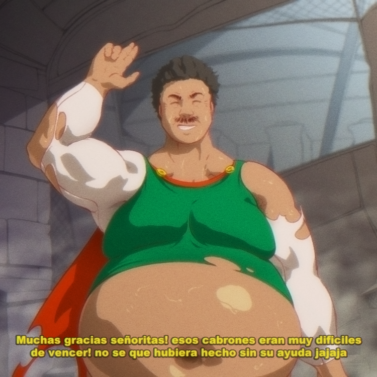 1boy angelauxes ball_belly beer_belly beer_gut bhm big_belly big_gut big_stomach boku_no_hero_academia fat fat_belly fat_man hero huge_belly huge_gut huge_stomach male male_only mexican mexican_male my_hero_academia original original_character pancho_(angelauxes) round_belly round_stomach solo solo_male spanish_text superhero