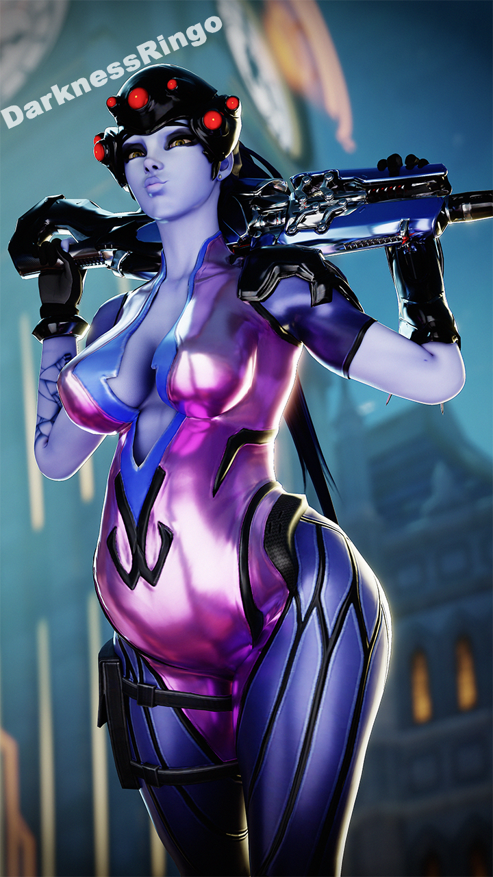 1girls 3d darknessringo female fetish overwatch overwatch_2 pregnant pregnant_belly purple-skinned_female widow widowmaker