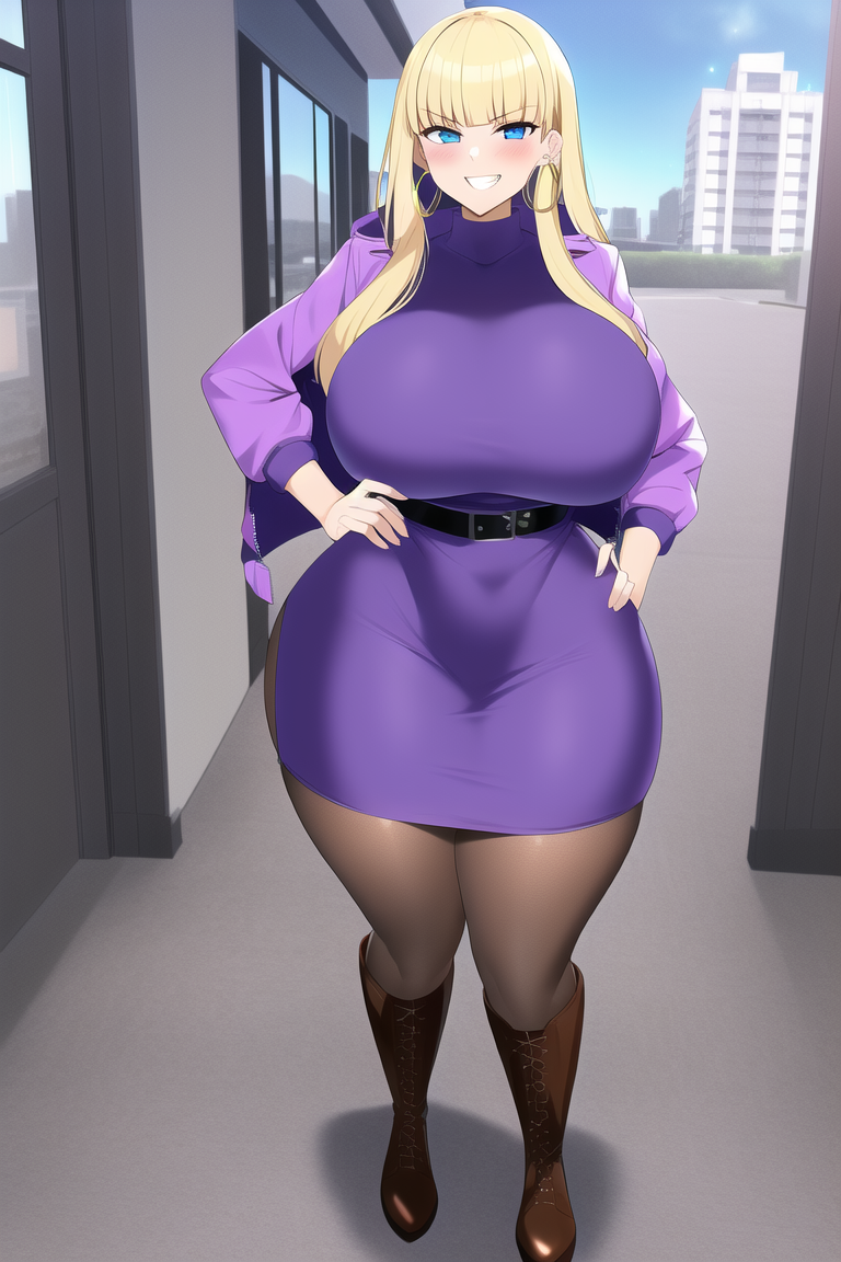 1female 1girls aged_up ai_generated ass belt belt_buckle big_ass big_breasts big_butt blonde_female blonde_hair blonde_hair blonde_hair_female boots brown_boots curvaceous curvy curvy_female curvy_figure dat_ass disney disney_channel female female female_only gravity_falls high_heel_boots high_heels hoop_earrings huge_ass huge_breasts knee_boots lace laced_boots large_breasts leggings long_hair looking_at_viewer pacifica_northwest pantyhose purple_clothing purple_dress thick_ass thick_thighs thighhighs thighs waist_belt