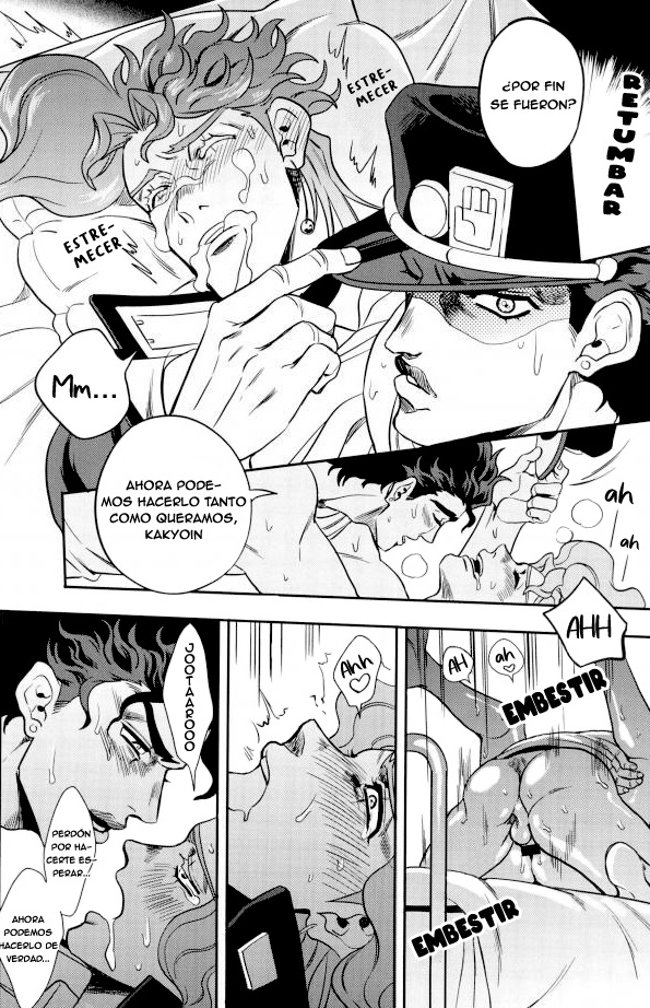 amarans cum cum_on_face gay jojo's_bizarre_adventure jotaro_kujo male male_only noriaki_kakyoin spanish_text stardust_crusaders yaoi