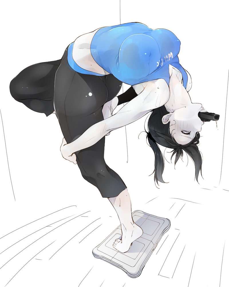 1girls akaume arched_back ass black_hair breasts clothing electronics female female_only game_controller mouth_hold nintendo oral solo sportswear sweat tagme tank_top text voluptuous wii wii_balance_board wii_fit wii_fit_trainer wii_fit_trainer_(female) wii_remote wiimote yoga yoga_pants