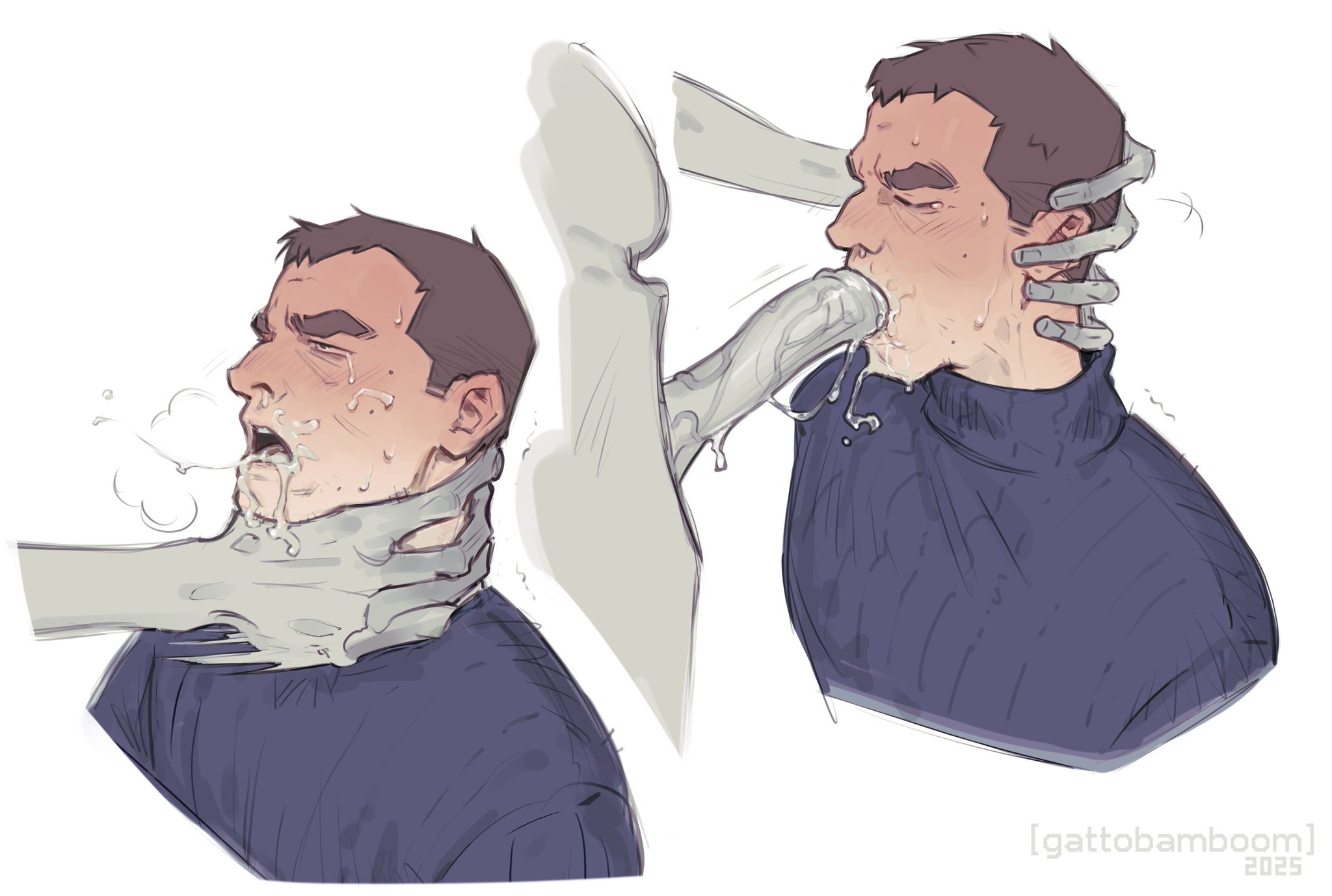 2boys, blowjob, cum on face, gattobamboom, gay, male only, masculine, no, i'm not a human, pale visitor, protagonist (no, i'm not a human), yaoi