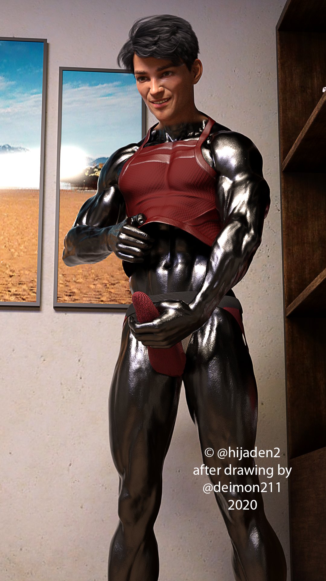 1boy 2020 3d 3d_model abs artist_name artist_signature artist_website bara biceps big_bulge big_penis billy_kaplan black_hair bulge bulge_through_clothing dark_hair erect_penis erection gay_male grabbing_penis hijaden human jerking jerking_off jockstrap light-skinned_male light_skin male male_only marvel marvel_comics masturbating masturbation muscles muscular muscular_male pecs penis_grab solo solo_male standing standing_position symbiote underwear wiccan wizard