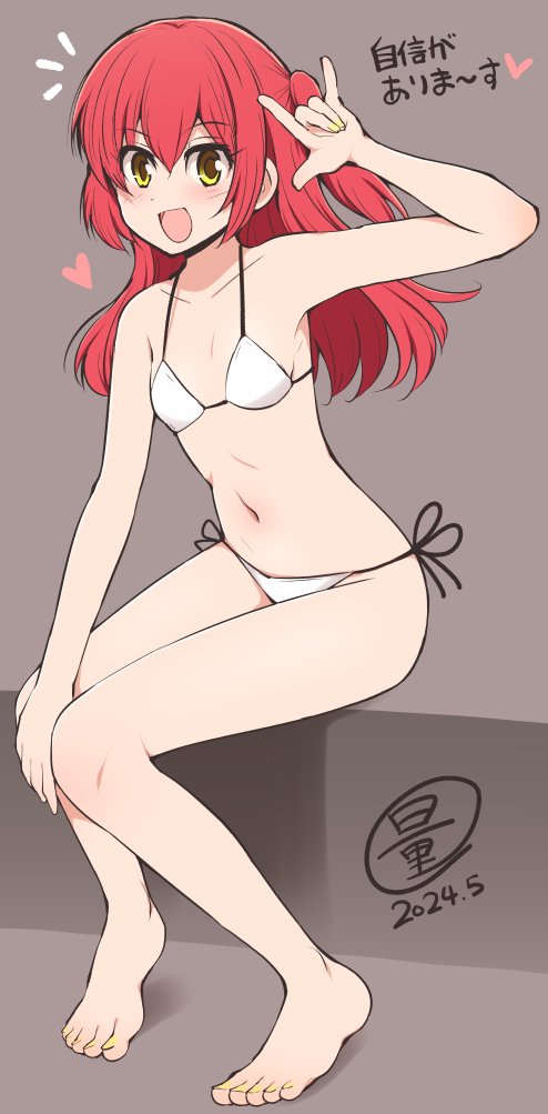 1girls, artist request, bare legs, bikini, bocchi the rock!, breasts, female, kita ikuyo, long hair, looking at viewer, red hair, solo, swimsuit, tagme