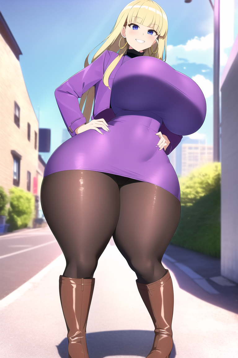 1female 1girls aged_up ai_generated ass big_ass big_breasts big_butt blonde_female blonde_hair blonde_hair_female boots brown_boots curvaceous curvy curvy_female curvy_figure dat_ass disney disney_channel female female_only gravity_falls high_heel_boots high_heels hoop_earrings huge_ass huge_breasts knee_boots large_breasts leggings long_hair looking_at_viewer pacifica_northwest pantyhose purple_clothing purple_dress thick_ass thick_thighs thighs