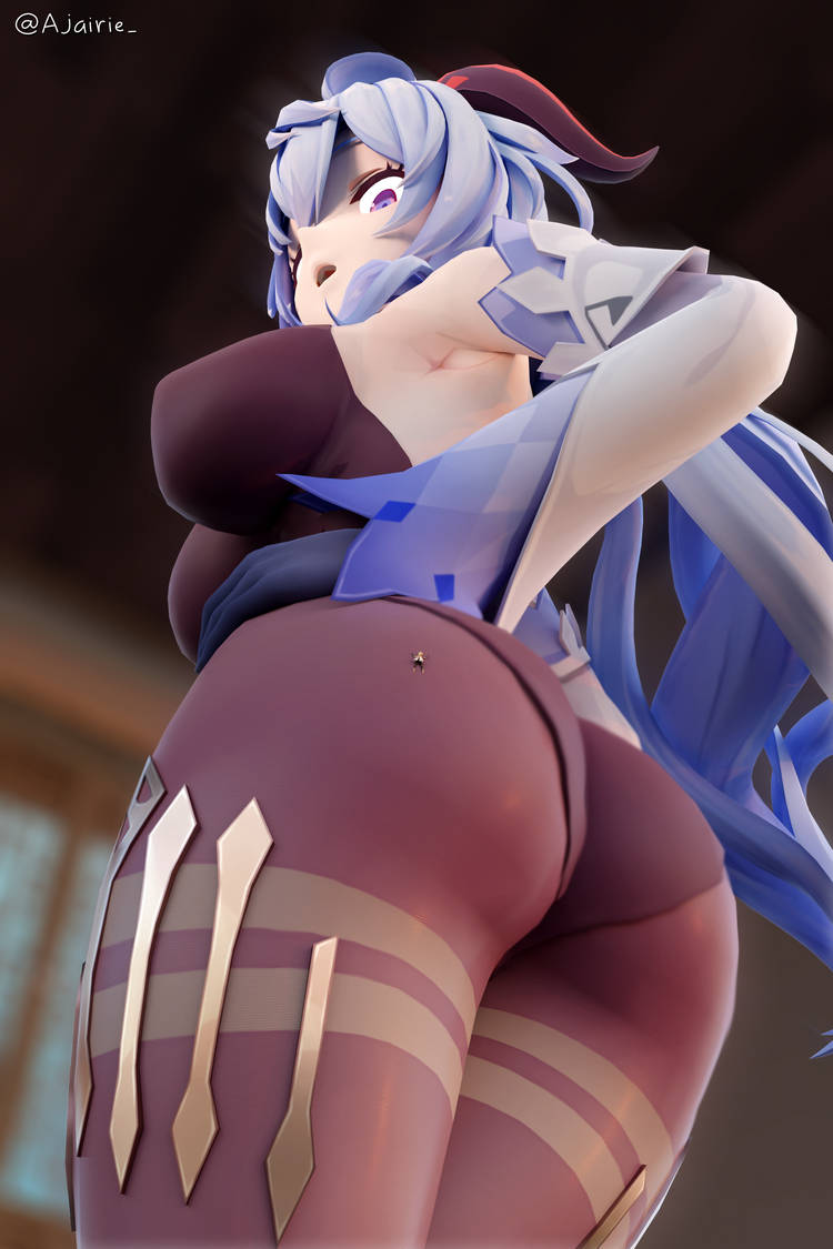 :0 :o aether_(genshin_impact) ass_focus big_ass climbing ganyu_(genshin_impact) genshin_impact giantess macro tagme