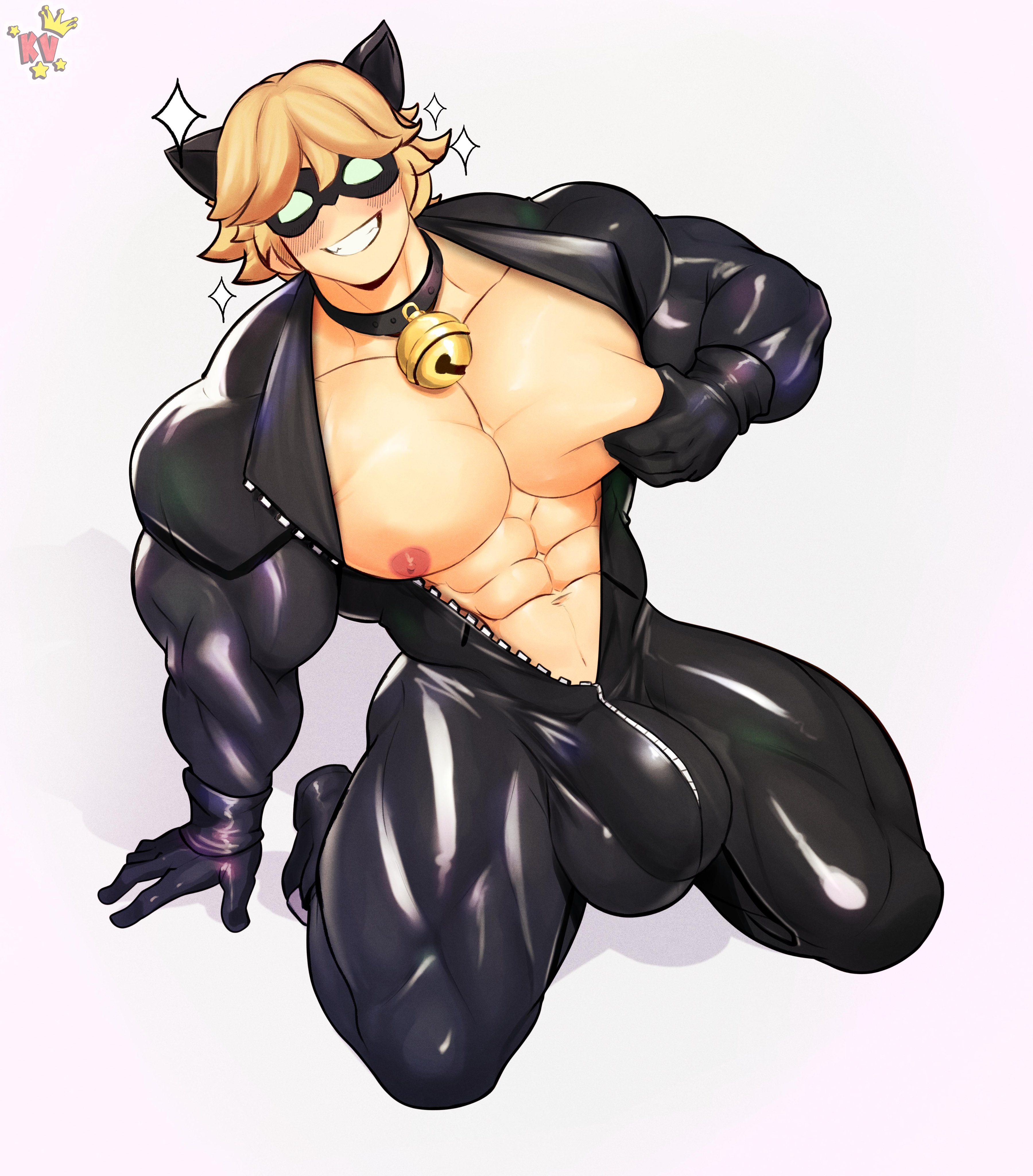 1boy, adrien agreste, bulge, cat noir, flaccid, hyper muscles, hyper penis, kingdom velvet, large bulge, large pecs, large penis, latex suit, male, male only, miraculous ladybug, miraculous: tales of ladybug and cat noir, muscles, muscular, muscular male, penis, solo, solo male