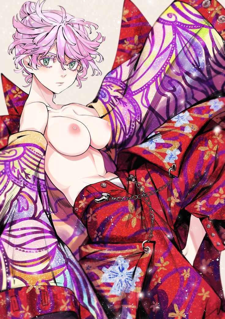 1female 1girls 1woman 2d 2d_(artwork) ai_generated big_breasts breasts commentary_request delinquent female female_focus female_only gangster green_eyes nipple nipples partially_clothed partially_clothed_female partially_naked partially_naked_female partially_nude partially_nude_female pink_hair pink_nipples request senju_kawaragi sensual slut tokyo_revengers topless whore