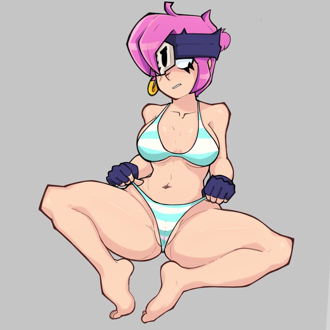 1girl 1girls bikini brawl_stars female female_focus female_only girl gloves looking_down normal_breasts open_eyes open_mouth penny_(brawl_stars) pink_hair pirate supercell supercell_(company) teeth_showing underwear vagina zelsxnn