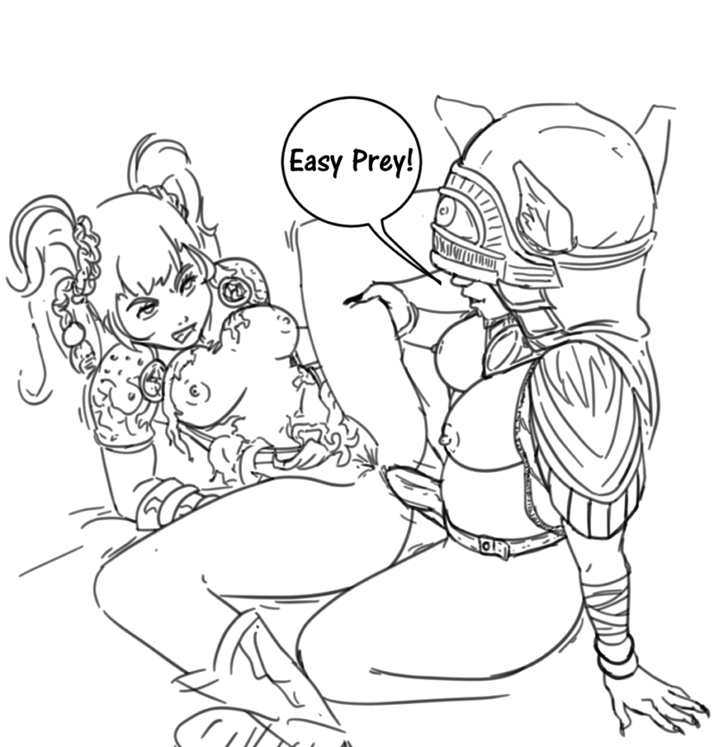 2girls ashur asian_mythology bastet_(smite) chinese_mythology egyptian_mythology goddess hi-rez_studios jing_wei_(smite) line_art middle_eastern_mythology multiple_girls mythology smite strap-on vaginal_insertion vaginal_penetration yuri