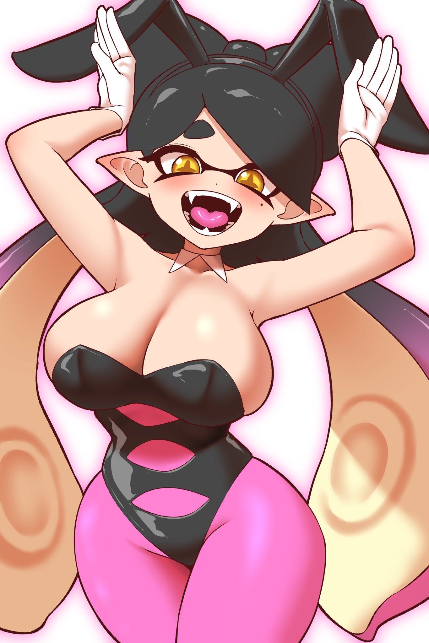 1girls big_breasts black_hair breasts bunny_ears bunny_girl bunnysuit callie_(splatoon) cleavage fem hi_res huge_breasts inkling large_breasts light-skinned_female light_skin long_hair nintendo nobunagapero smile splatoon splatoon_(series) tentacle_hair