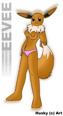 anthro black_eyes breasts brown_nipples closed_mouth clothes colored eevee female female_only fur furry furry_breasts furry_ears furry_only furry_tail holding_tail nipples open_eyes panties pointy_ears pokémon_(species) pokemon pokemon_(species) solo species_name standing tail topless uncensored