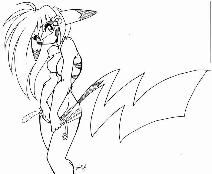 00s 2004 female female_only female_pikachu furry monochrome nintendo pikachu pokémon_(species) pokemon solo